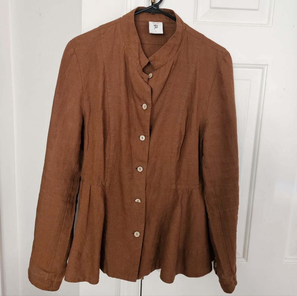 Son de Flor Terracotta/brown Button-Up Peplum Jacket Size Large.